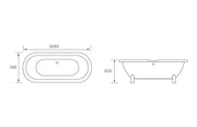 Septimus Freestanding 1690x740x620mm 2TH Bath w/Feet -