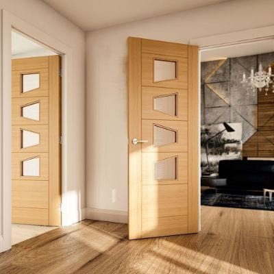 Seville Oak Prefinished 4 Glazed Light Panels Internal Door - All Sizes -