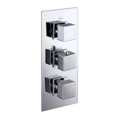 Cube Triple Concealed 2-Way Chrome Thermostatic Shower Valve - Bathrooms