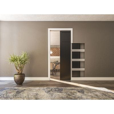 Single Pocket Door Sliding Kit + Handle & Doorjamb 100mm White Frame + Satin Chrome Hardware - All Sizes -
