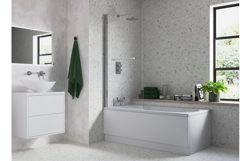 Single Straight Bath Screen w/Rail - Chrome -