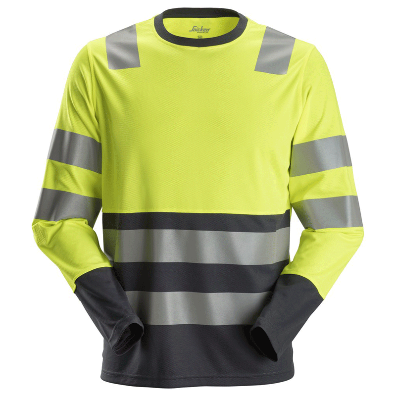 Snickers 2433 AllroundWork Hi-Vis Long Sleeve Shirt CL2 Various Colours - HI-VIS T-SHIRTS