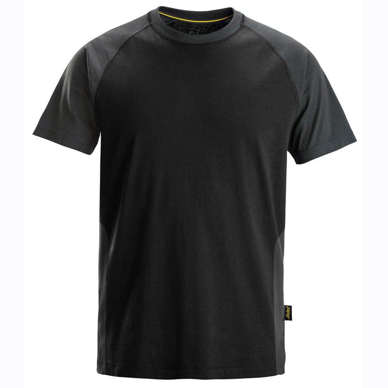 Snickers 2550 Two-Coloured Short Sleeve Cotton T-Shirt Black / Steel Grey 2XL - Apparel & Accessories > Clothing > Clothing Tops > T-Shirts SALE T-SHIRTS