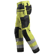 Snickers 6230 AllroundWork, Hi-Vis Trousers Holster Pockets+ CL2 Hi-Vis Yellow / Steel Grey / 33" Waist - 35" Leg - Snickers Size 148 - SALE HI-VIS TROUSERS