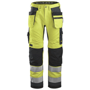 Snickers 6230 AllroundWork, Hi-Vis Trousers Holster Pockets+ CL2 Hi-Vis Yellow / Steel Grey / 33" Waist - 35" Leg - Snickers Size 148 - SALE HI-VIS TROUSERS