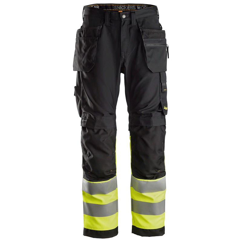 Snickers 6233 AllroundWork Hi-Vis Work Trousers Holster Pockets CL1 Various Colours - HI-VIS TROUSERS