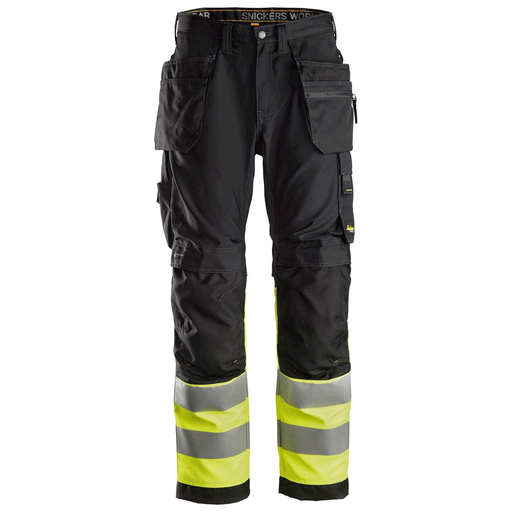 Snickers 6233 AllroundWork Hi-Vis Work Trousers Holster Pockets CL1 Various Colours - HI-VIS TROUSERS