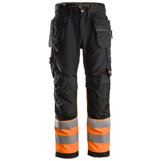 Snickers 6233 AllroundWork Hi-Vis Work Trousers Holster Pockets CL1 Various Colours - HI-VIS TROUSERS