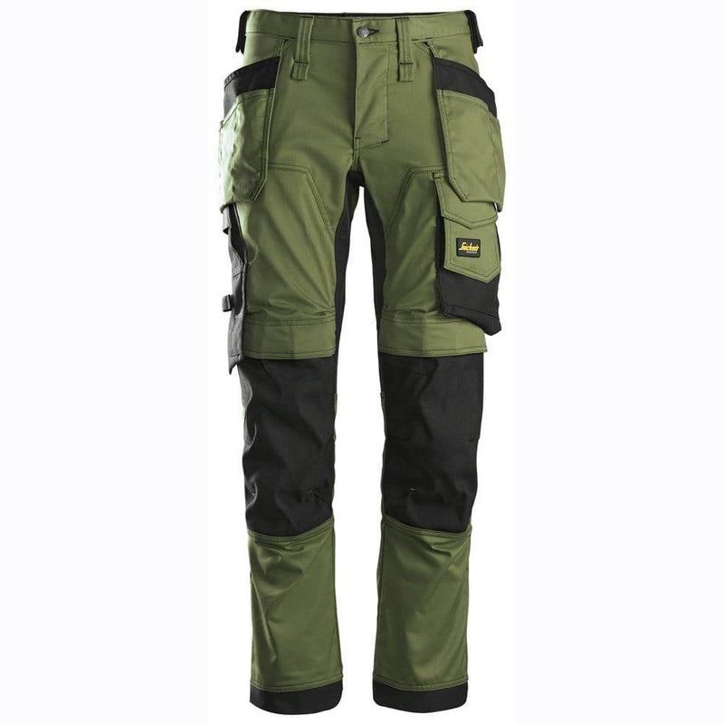 Snickers 6241 AllroundWork, Stretch Work Knee Pad Trousers Holster Pockets Khaki Green - KNEE PAD TROUSERS