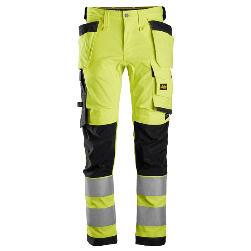 Snickers 6243 AllroundWork, Hi-Vis Stretch Kneepad Holster Work Trousers Class 2 Various Colours - HI-VIS TROUSERS