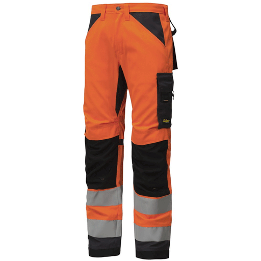 Snickers 6331 AllroundWork, Hi-Vis Work Trousers+ CL2 Orange/Steel Grey, Waist 30" Leg 32"-Snickers 44 - Apparel & Accessories > Clothing > Uniforms & Workwear > Contractor Pants & Coveralls SALE HI-VIS TROUSERS