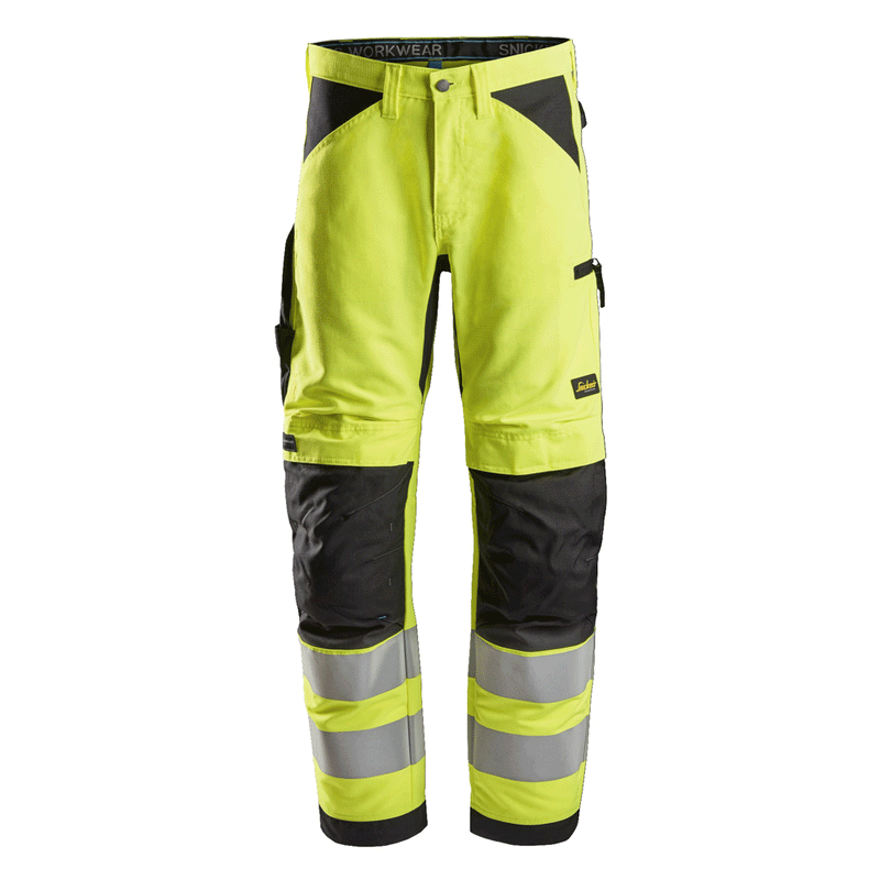 Snickers 6332 LiteWork, Hi-Vis Work Trousers+ Cl2 Hi-Vis Yellow/Steel Grey, 38" Waist 30" Leg-Snickers 108 - Apparel & Accessories > Clothing > Uniforms & Workwear > Contractor Pants & Coveralls SALE HI-VIS TROUSERS
