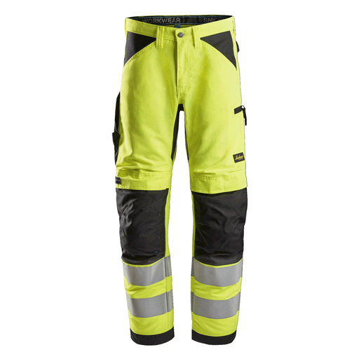 Snickers 6332 LiteWork, Hi-Vis Work Trousers+ Cl2 Hi-Vis Yellow/Steel Grey, 38" Waist 30" Leg-Snickers 108 - Apparel & Accessories > Clothing > Uniforms & Workwear > Contractor Pants & Coveralls SALE HI-VIS TROUSERS