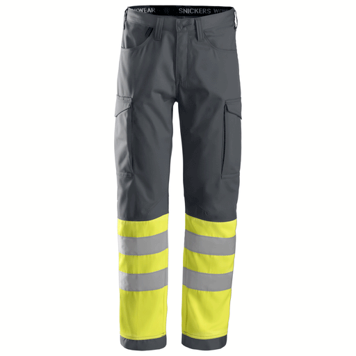 Snickers 6900 Hi-Vis Service Transport Trousers CL1 Steel Grey - HI-VIS TROUSERS