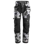 Snickers 6902 FlexiWork, Kneepad Holster Pocket Work Trousers Grey Camo - KNEE PAD TROUSERS