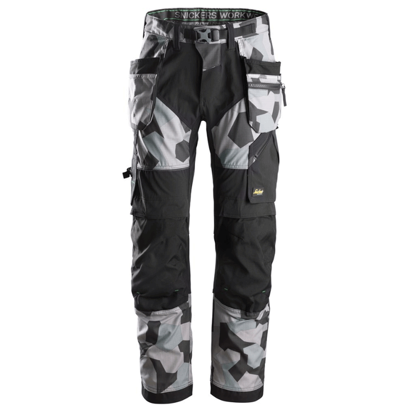 Snickers 6902 FlexiWork, Kneepad Holster Pocket Work Trousers Grey Camo - KNEE PAD TROUSERS