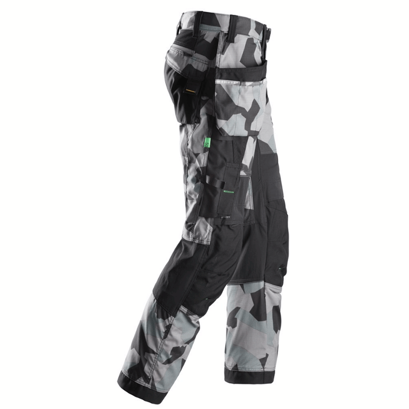Snickers 6902 FlexiWork, Kneepad Holster Pocket Work Trousers Grey Camo - KNEE PAD TROUSERS