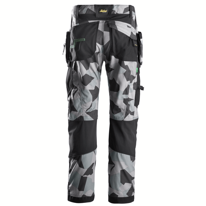 Snickers 6902 FlexiWork, Kneepad Holster Pocket Work Trousers Grey Camo - KNEE PAD TROUSERS
