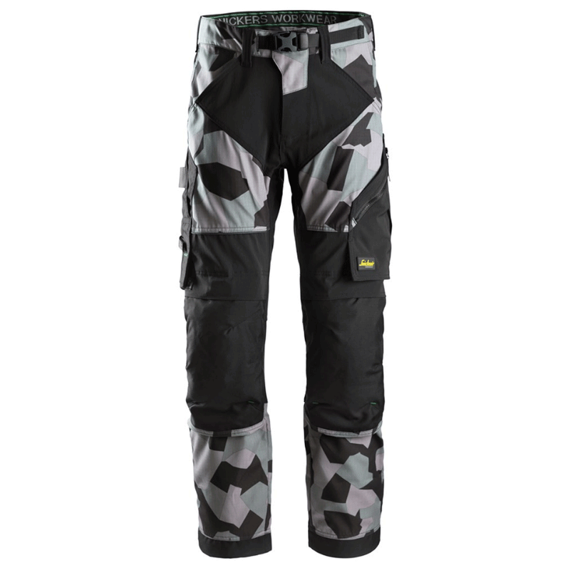 Snickers 6903 FlexiWork Stretch Kneepad Work Trousers Grey Camo - KNEE PAD TROUSERS