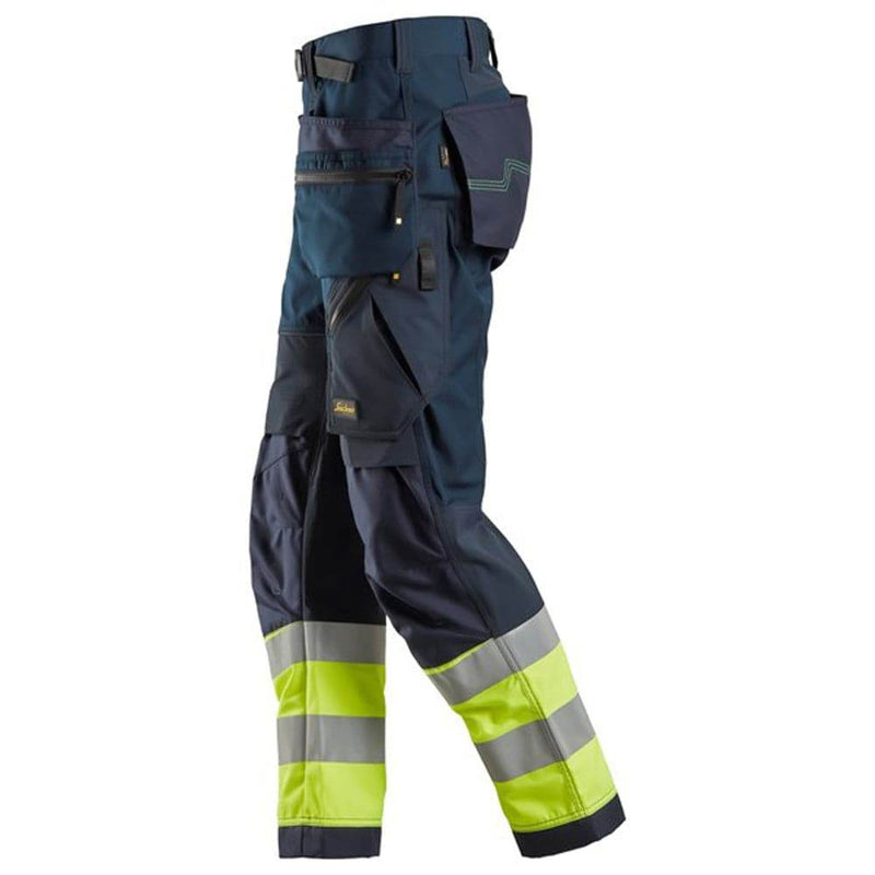 Snickers 6931 FlexiWork Hi-Vis Work Trousers Holster Pockets CL1 Various Colours - HI-VIS TROUSERS