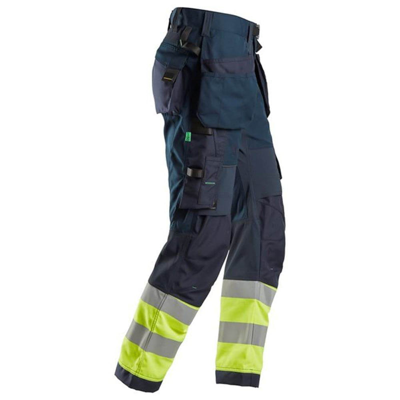 Snickers 6931 FlexiWork Hi-Vis Work Trousers Holster Pockets CL1 Various Colours - HI-VIS TROUSERS