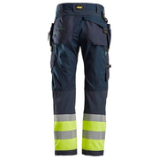 Snickers 6931 FlexiWork Hi-Vis Work Trousers Holster Pockets CL1 Various Colours - HI-VIS TROUSERS
