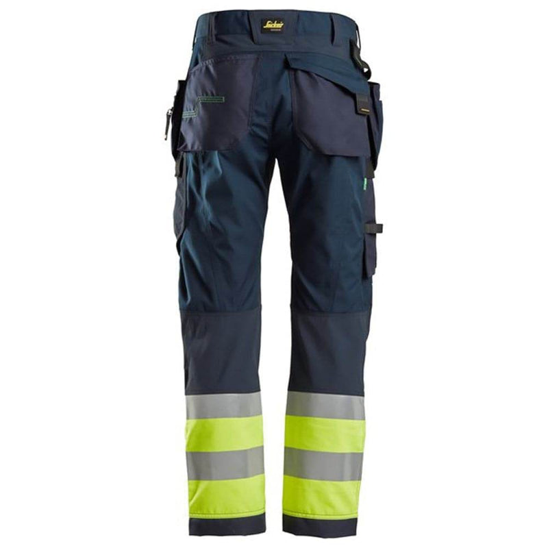 Snickers 6931 FlexiWork Hi-Vis Work Trousers Holster Pockets CL1 Various Colours - HI-VIS TROUSERS