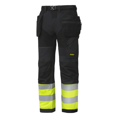 Snickers 6931 FlexiWork Hi-Vis Work Trousers Holster Pockets CL1 Various Colours - HI-VIS TROUSERS