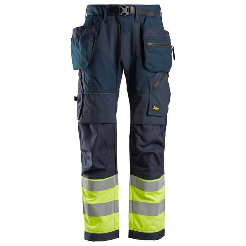 Snickers 6931 FlexiWork Hi-Vis Work Trousers Holster Pockets CL1 Various Colours - HI-VIS TROUSERS