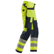 Snickers 6932 FlexiWork Hi-Vis Work Trousers Holster Pockets CL2 Yellow 35" Waist / 32" Leg - Snickers Size 50 - SALE HI-VIS TROUSERS