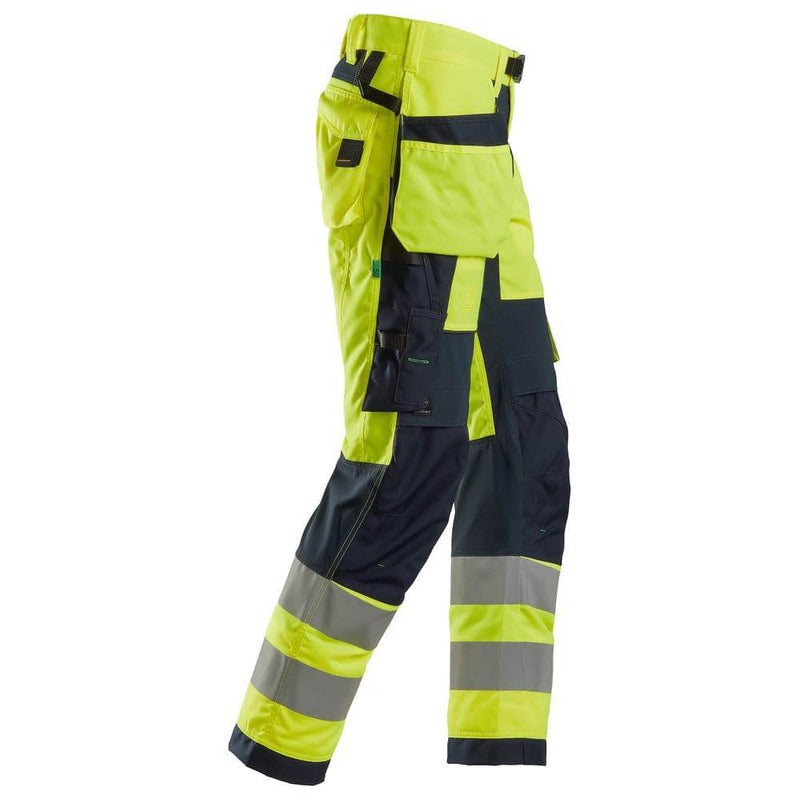 Snickers 6932 FlexiWork Hi-Vis Work Trousers Holster Pockets CL2 Yellow 36" Waist - 37" Leg - Snickers Size 252 - SALE HI-VIS TROUSERS