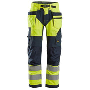 Snickers 6932 FlexiWork Hi-Vis Work Trousers Holster Pockets CL2 Yellow 36" Waist - 37" Leg - Snickers Size 252 - SALE HI-VIS TROUSERS