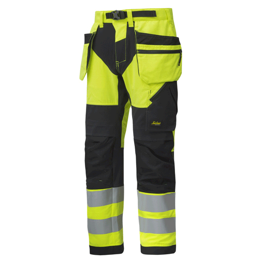Snickers 6932 FlexiWork Hi-Vis Work Trousers Holster Pockets CL2 - HI-VIS TROUSERS