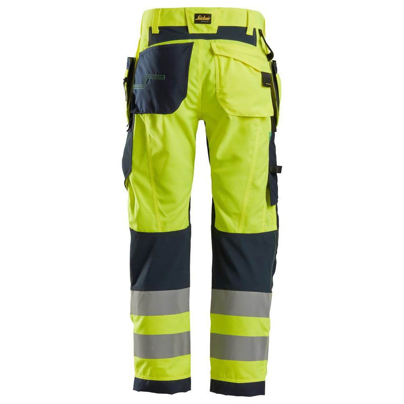 Snickers 6932 FlexiWork Hi-Vis Work Trousers Holster Pockets CL2 - HI-VIS TROUSERS