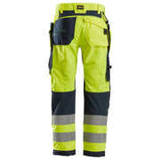 Snickers 6932 FlexiWork Hi-Vis Work Trousers Holster Pockets CL2 Yellow 35" Waist / 32" Leg - Snickers Size 50 - SALE HI-VIS TROUSERS