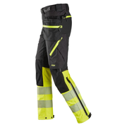 Black and yellow work pants on a white background