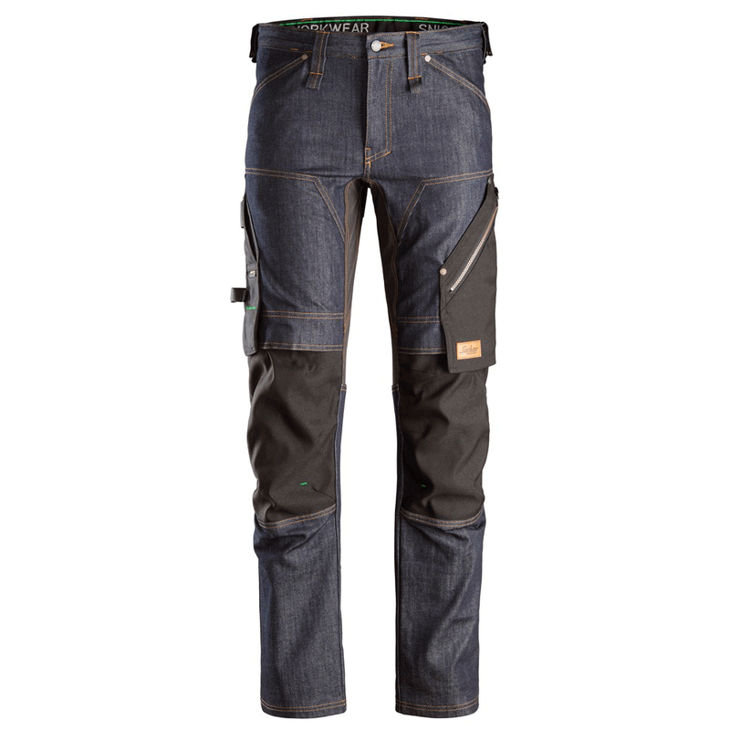 Snickers 6956 FlexiWork, Denim Knee Pad Work Trousers Denim/Black, 35" Waist 30" Leg-Snickers 100 - Apparel & Accessories > Clothing > Pants > Jeans SALE TROUSERS
