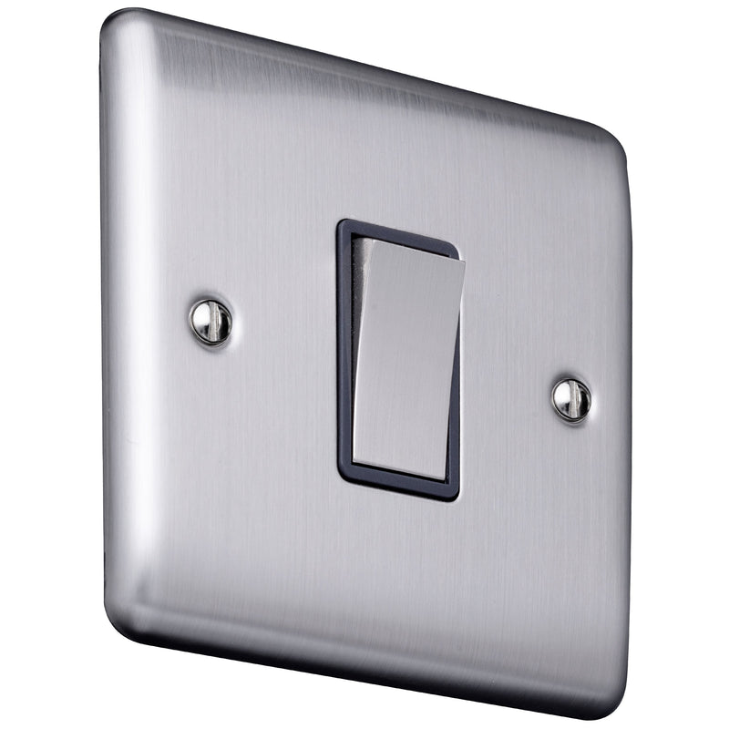 Caradok 1 gang 2 way Light Switch Brushed Chrome, Metal Switch, Grey Insert - Caradok - The Curve - Brushed Steel