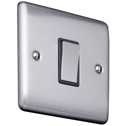 Caradok 1 gang 2 way Light Switch Brushed Chrome, Metal Switch, Grey Insert - Caradok - The Curve - Brushed Steel