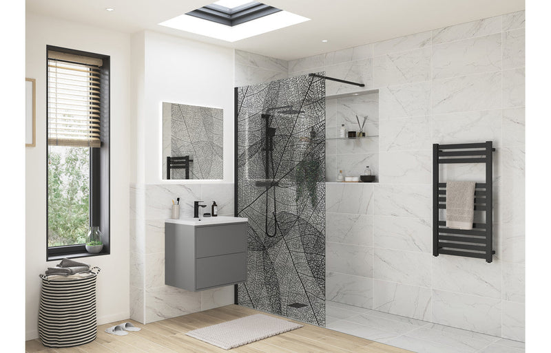 Sparta 1200mm Leaf Design Wetroom Panel - Black -
