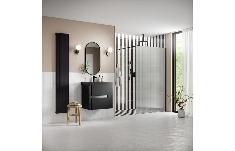 Sparta Fluted Wetroom Panel & Support Arm - Black -