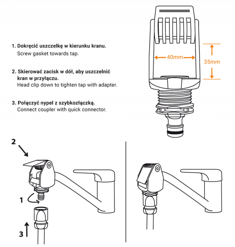 Black/Orange Kitchen Tap Connection Max 40mm - Garden watering