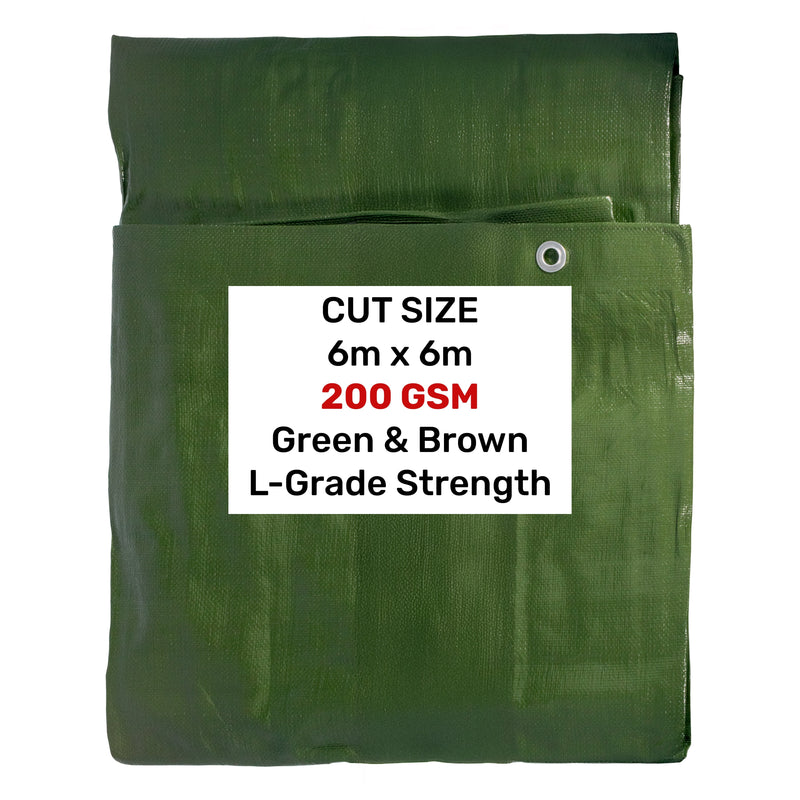 Green/Brown L-Grade Tarpaulin 6m x 6m - Hardware > Hardware Accessories > Tarps Tarpaulins