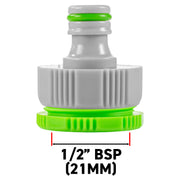 Female Tap Connector 3/4" or 1/2" BSP Female, Green/Gray - Home & Garden > Lawn & Garden > Watering & Irrigation > Garden Hose Fittings & Valves > Garden Hose Fittings Garden watering