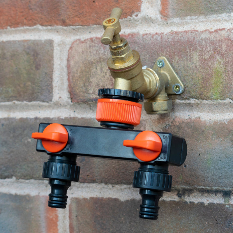 2 Way Tap Splitter PP with Valves and Snap-On Male Connectors - Home & Garden > Lawn & Garden Garden watering