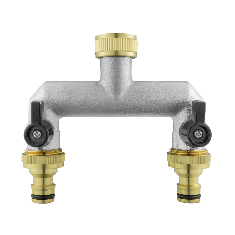 15mm Brass Wall Flange Kit with Brass Tap + Quick Connect Metal Splitter - Home & Garden > Lawn & Garden Garden watering
