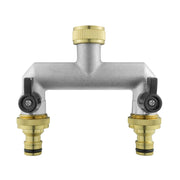 Two Way Tap Splitter Brass 3/4" BSP with Quick Connect Outlets - Garden watering