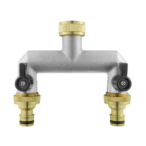 Two Way Tap Splitter Brass 3/4" BSP with Quick Connect Outlets - Garden watering