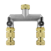 Two Way Tap Splitter Brass 3/4" BSP with Quick Connect and Hose Fittings - Garden watering