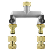 Two Way Tap Splitter Brass 3/4" BSP with Quick Connect and Hose Fittings - Garden watering